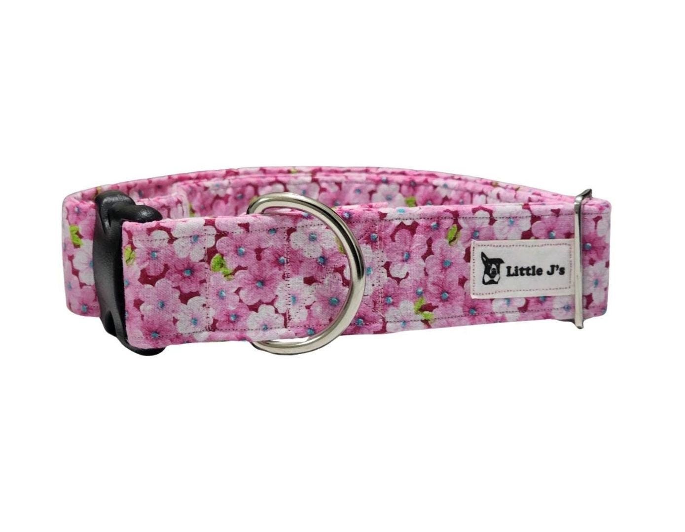 Wide Pink Flower Dog Collar
