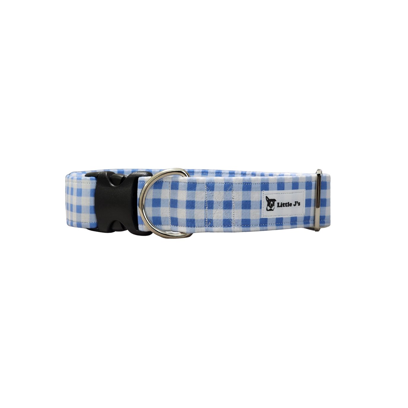 Wide Blue Checkered Dog Collar