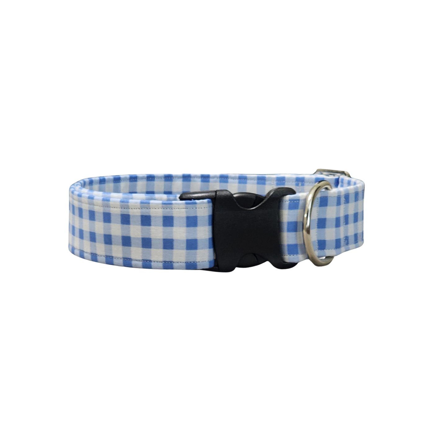 Wide Blue Checkered Dog Collar