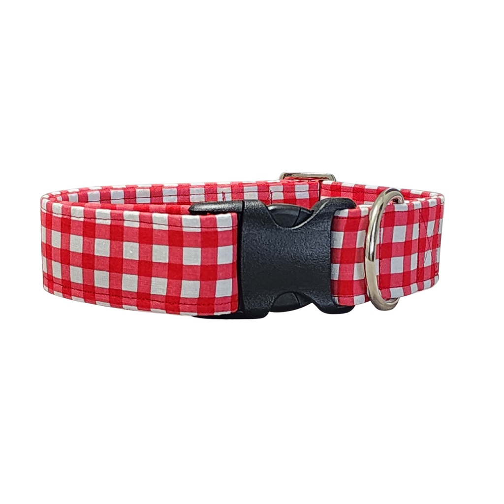 Wide Red Checkered Dog Collar