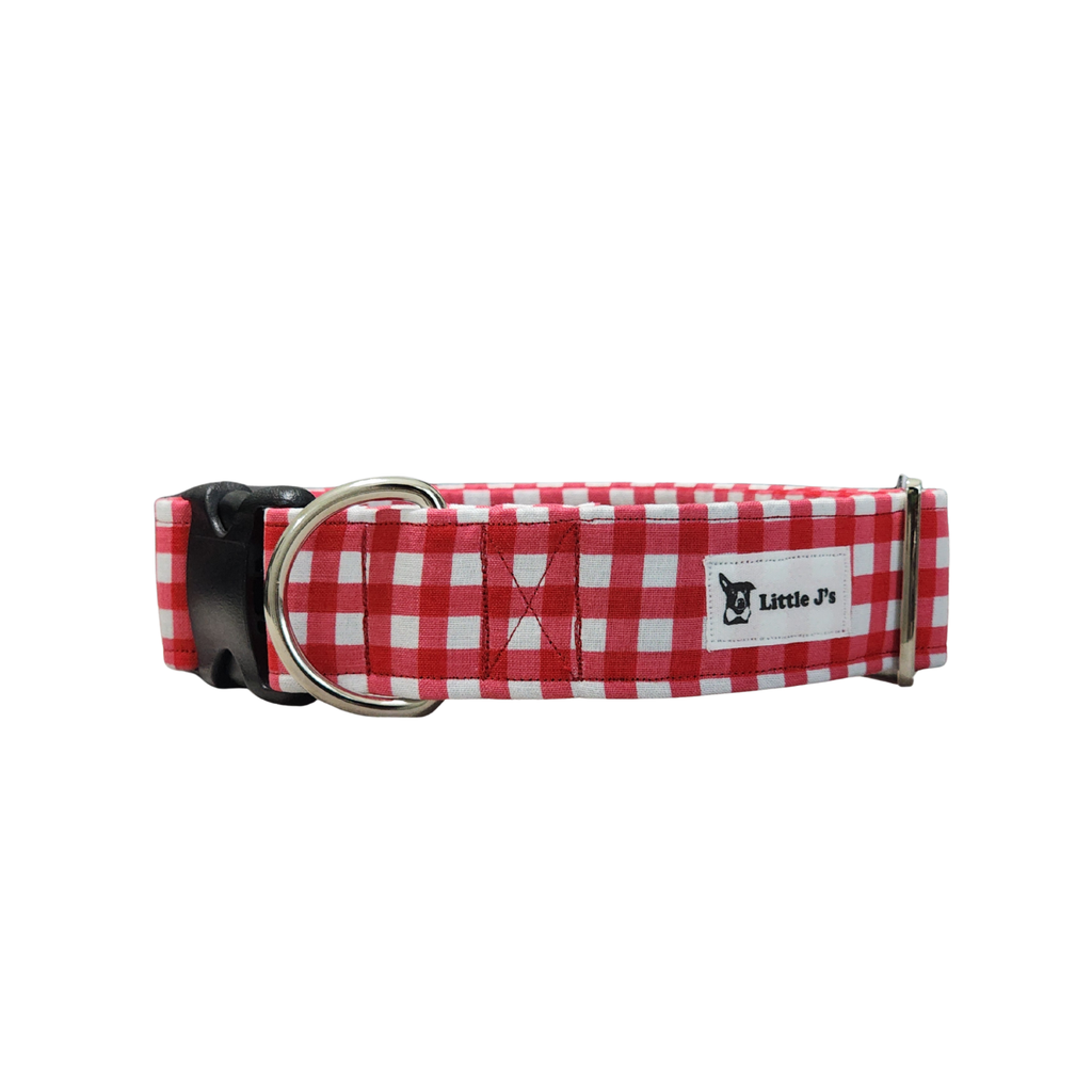 Wide Red Checkered Dog Collar
