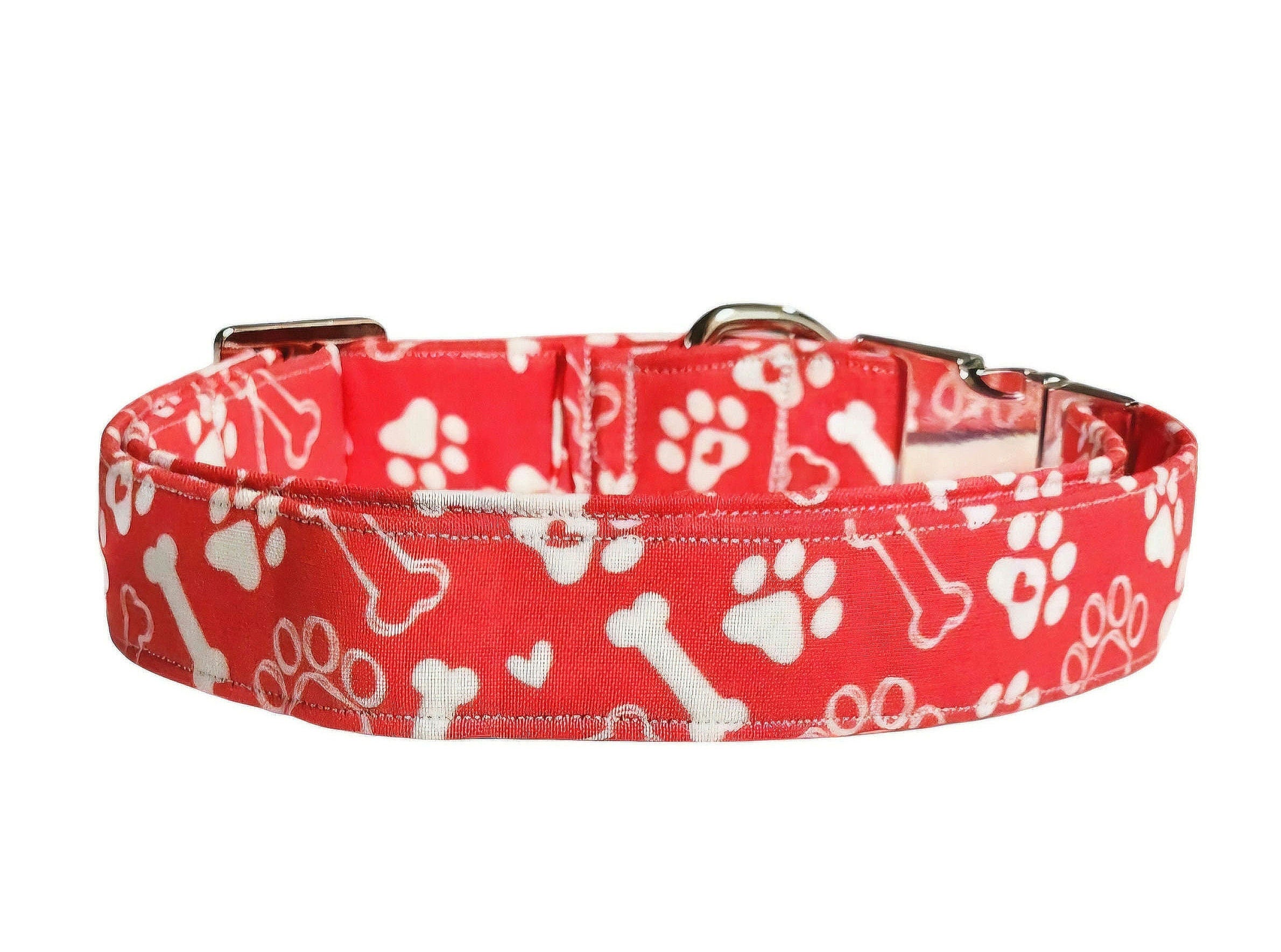 Red Dog Collar With Bones and Paws