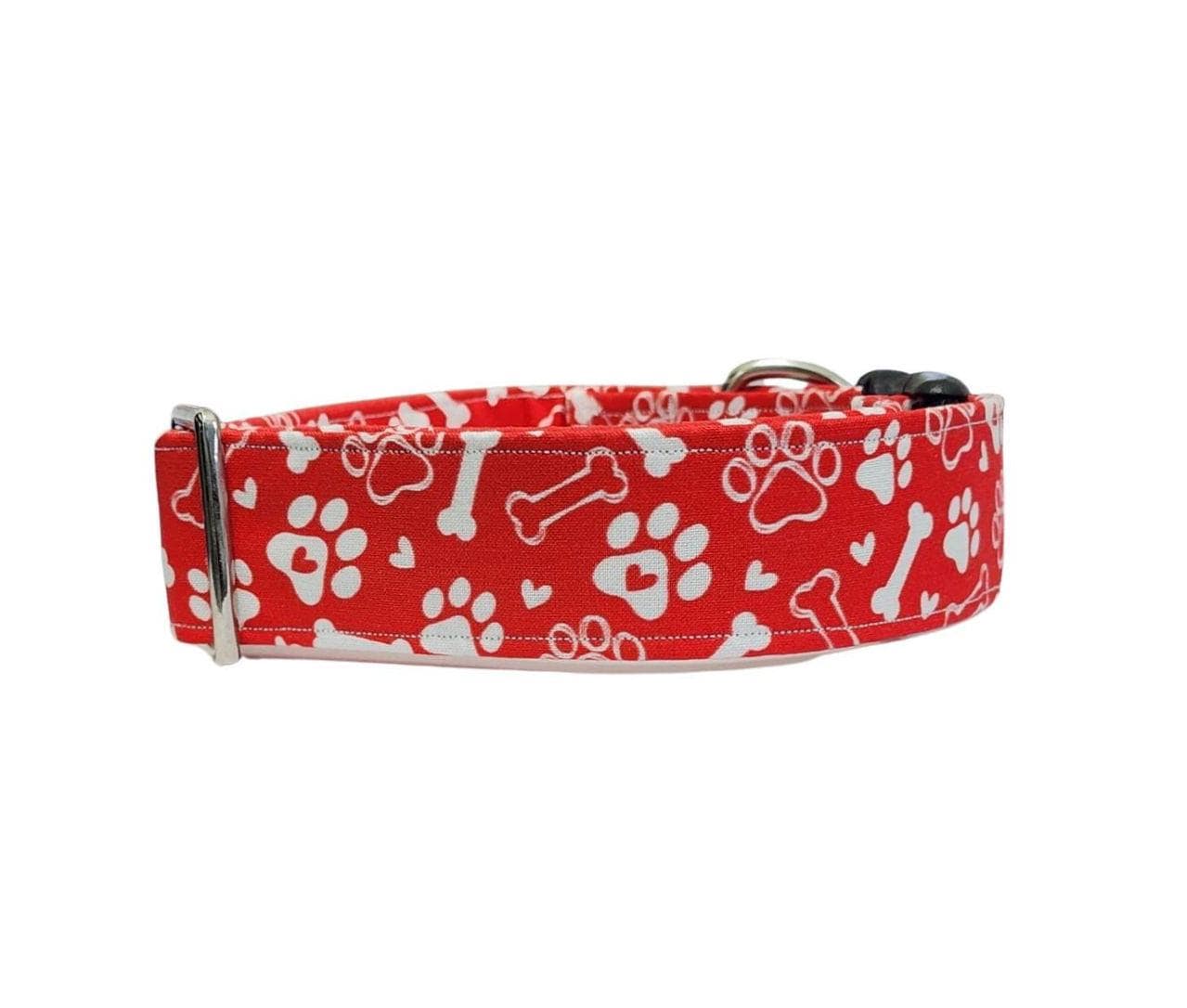 Wide Red Dog Collar With White Paw And Bones