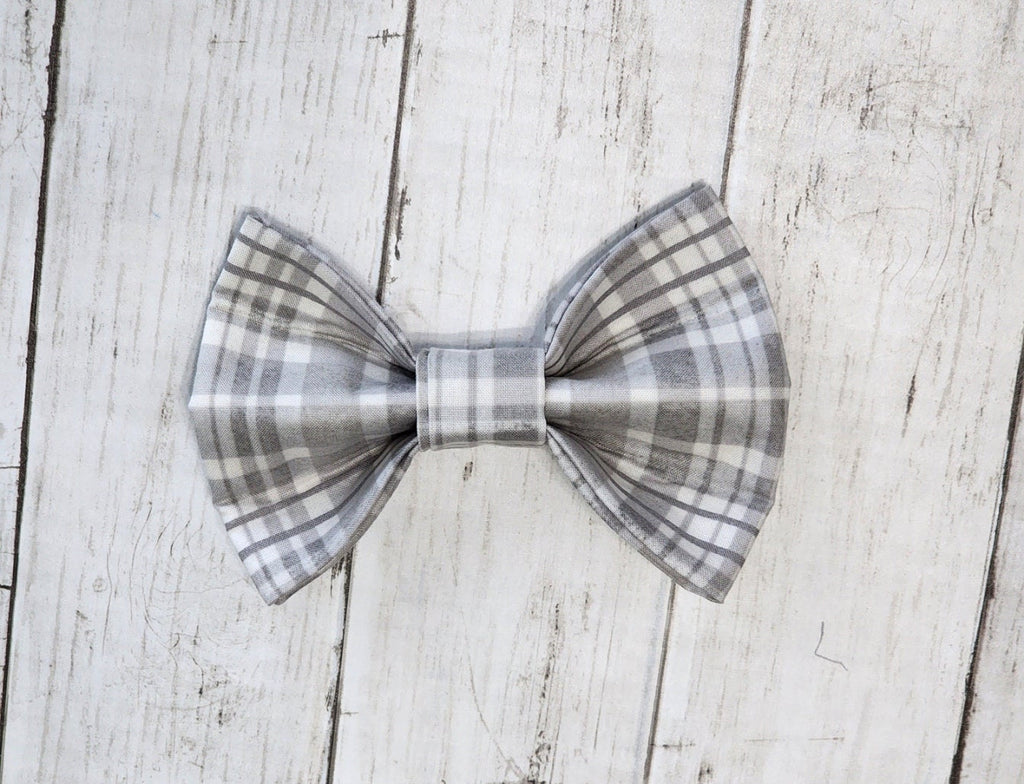 Gray Plaid Dog Bow Tie