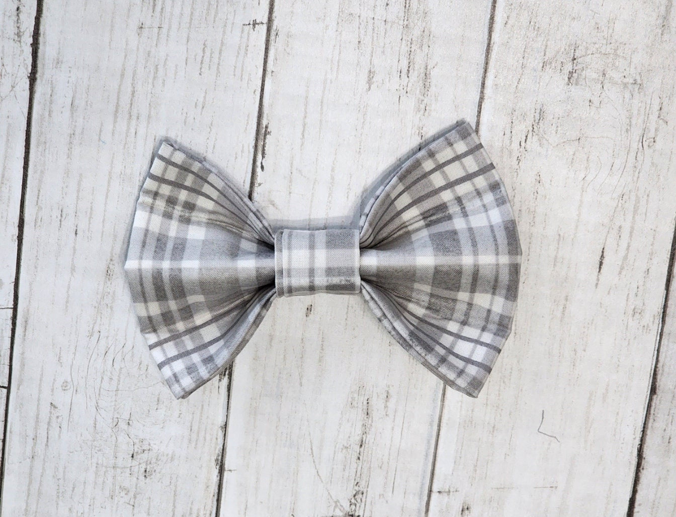Gray Plaid Dog Bow Tie