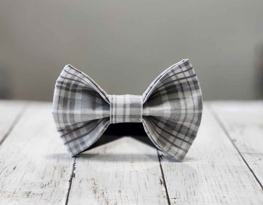 Gray Plaid Dog Bow Tie