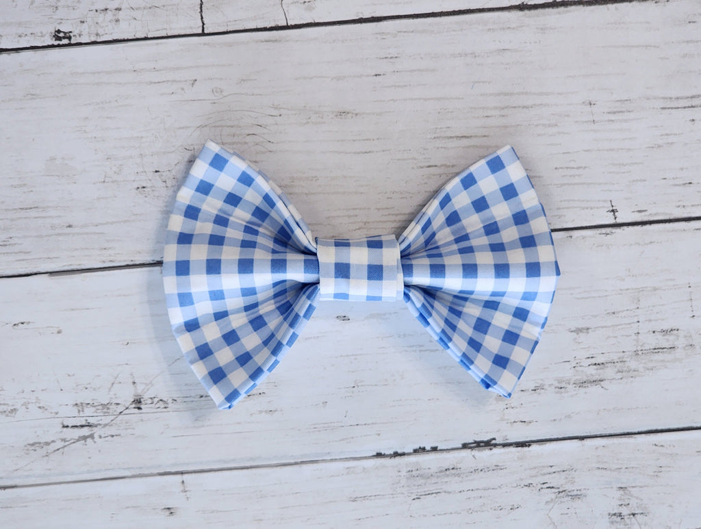 Blue Checkered Plaid Dog Bow Tie