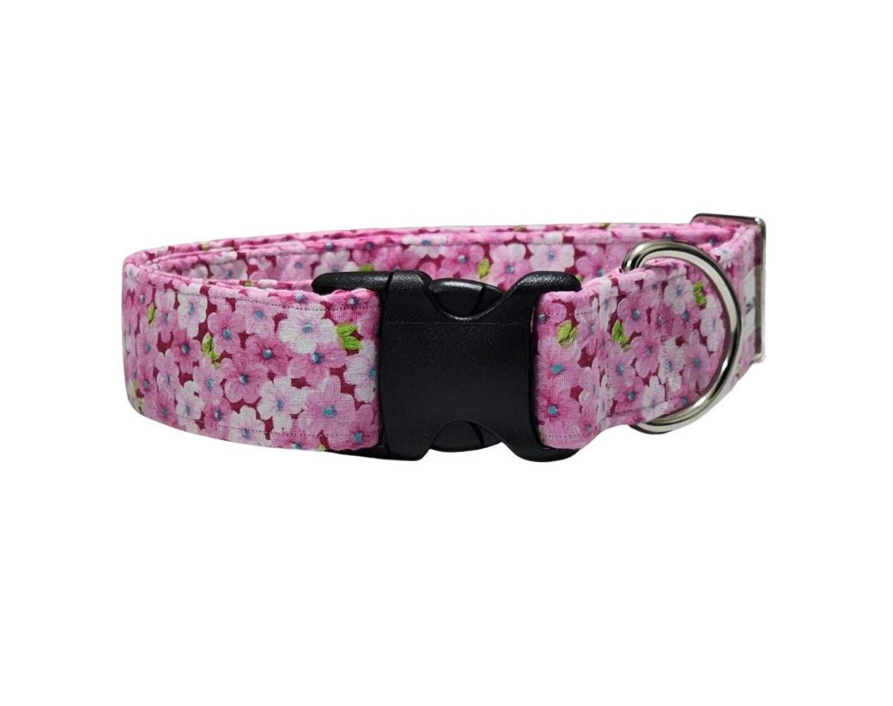 Wide Pink Flower Dog Collar