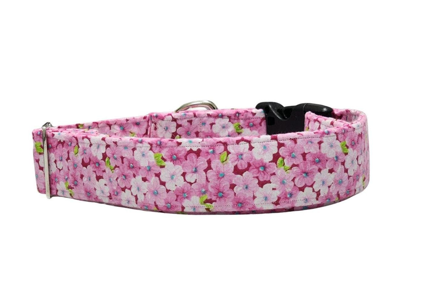 Wide Pink Flower Dog Collar