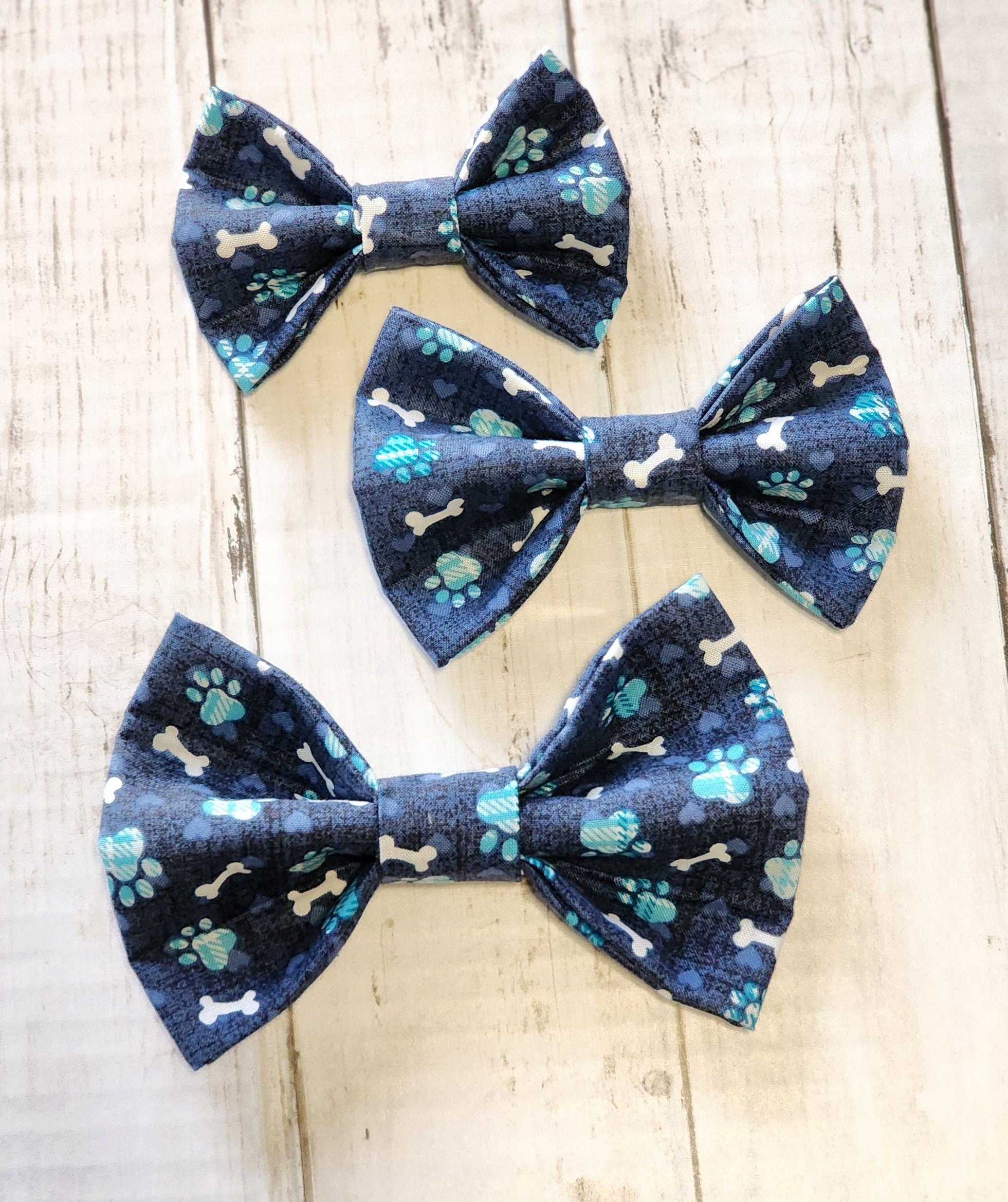 Blue Dog Bow Tie With Heart, Paws and Bones