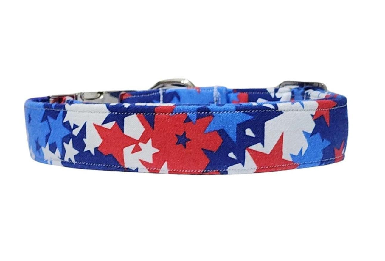 4th of July Red White And Blue Star Dog Collar