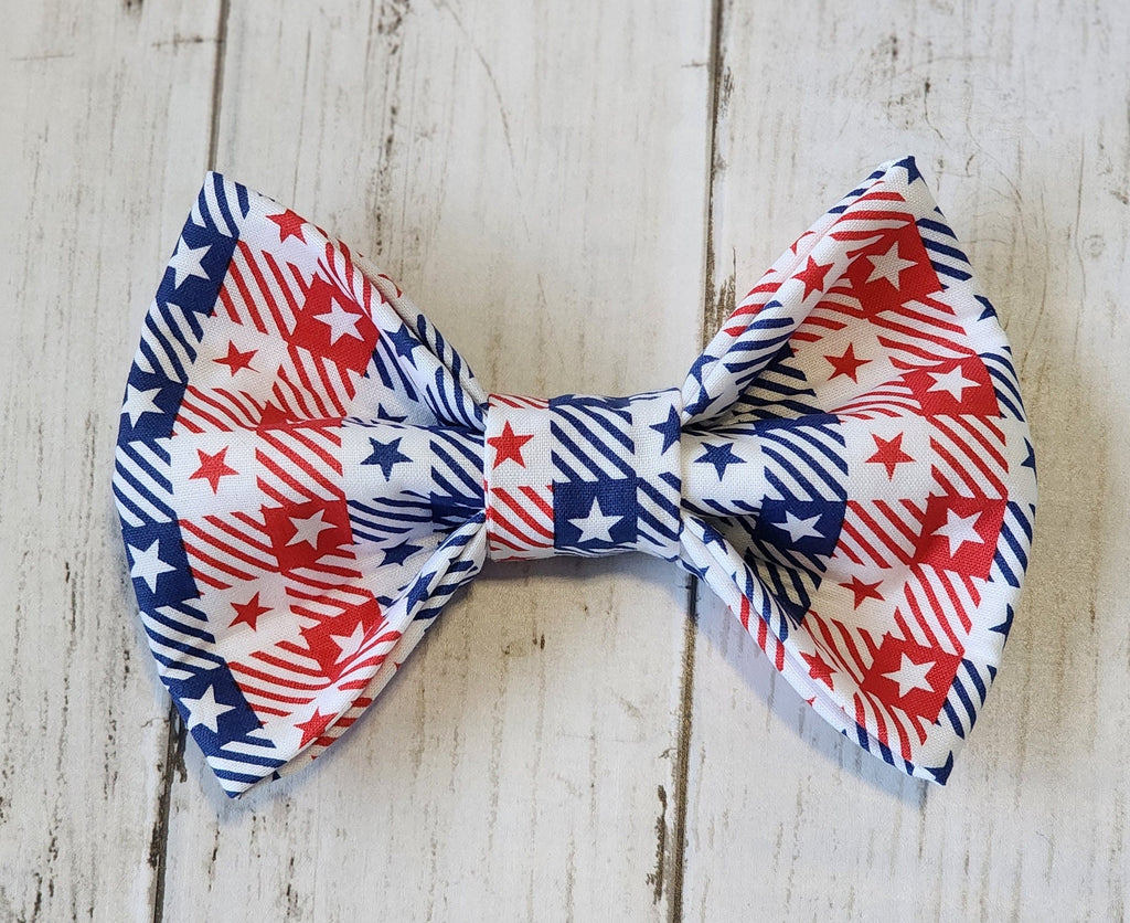 Summer Plaid And Star Pet Bow Tie