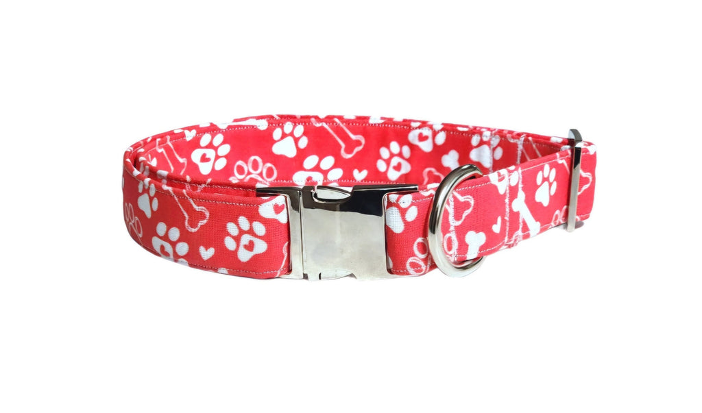 Red Dog Collar With Bones and Paws