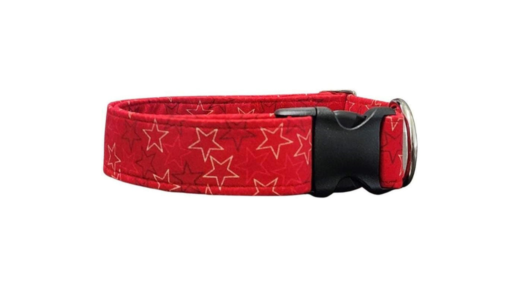 Wide Red With Stars Dog Collar