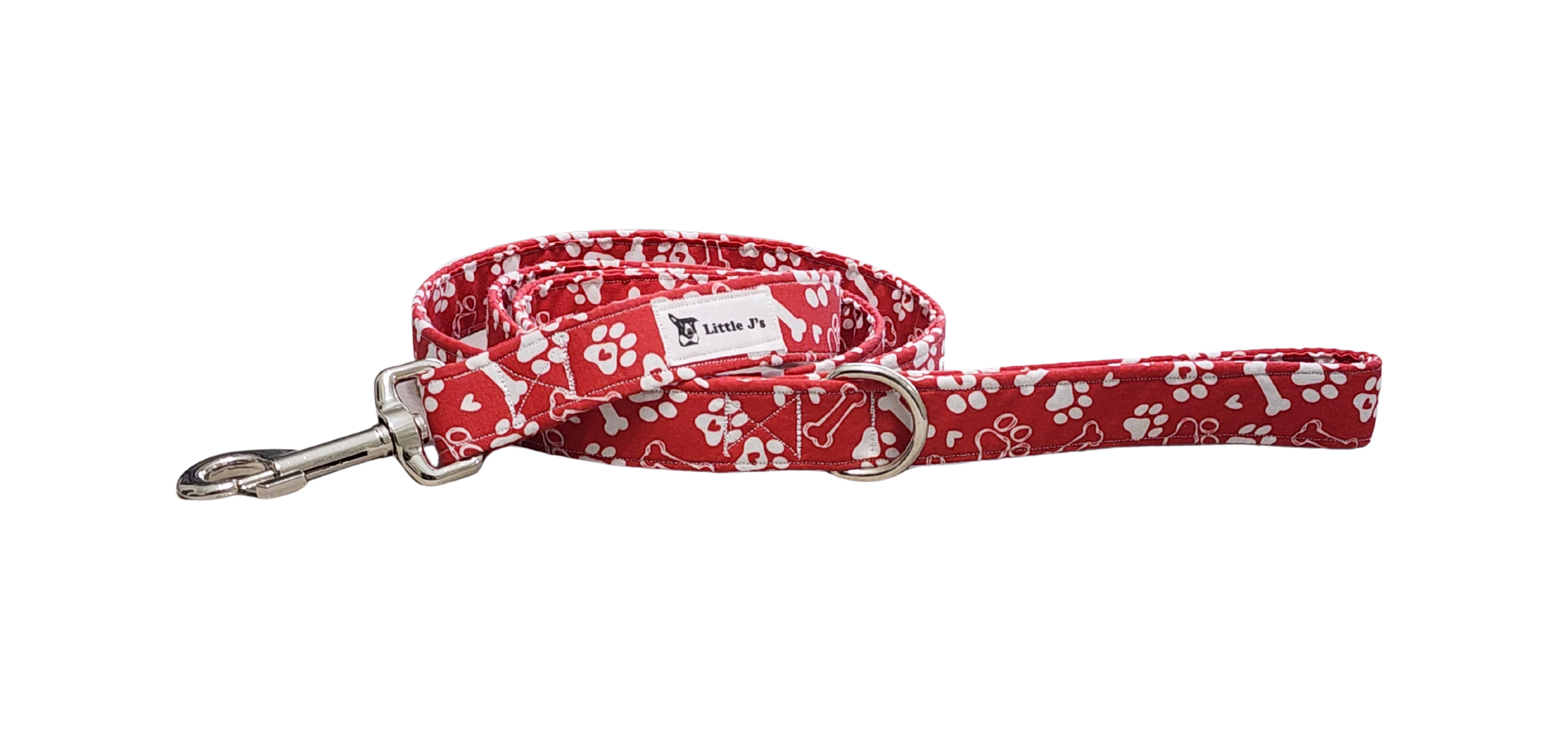 Red Dog Leash With Paws and Bones