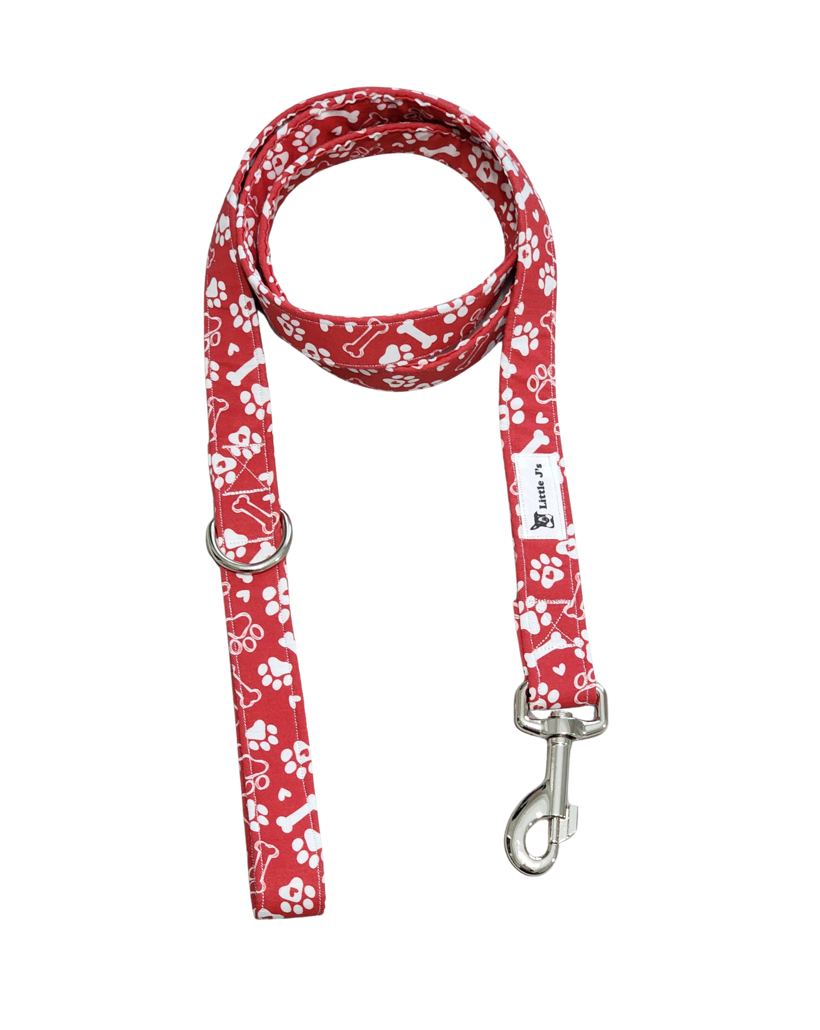Red Dog Leash With Paws and Bones