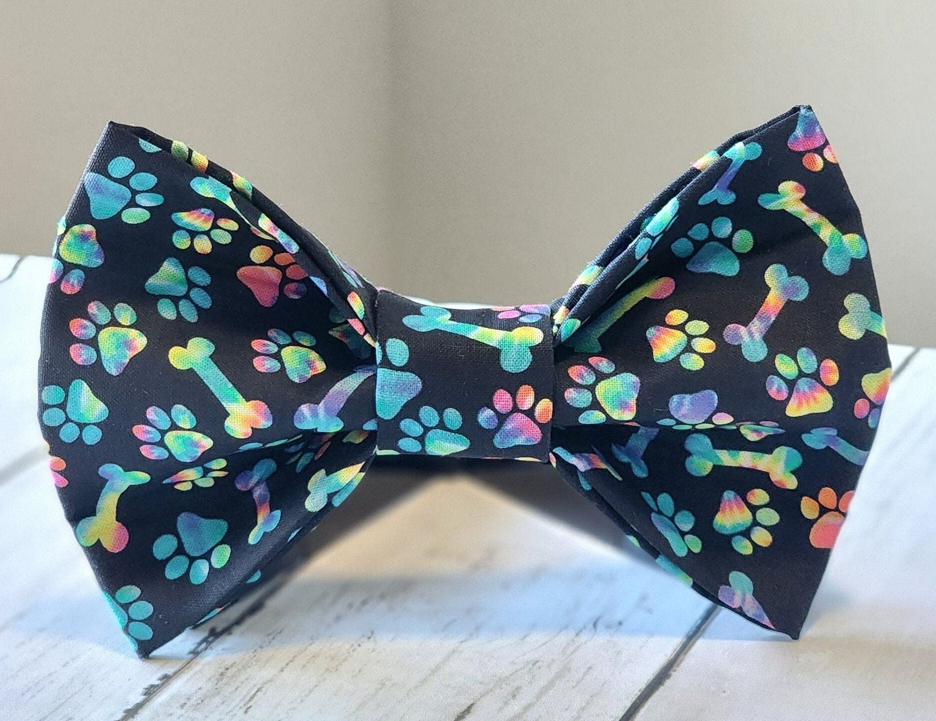 Tie Dye Paw Dog Bow Tie