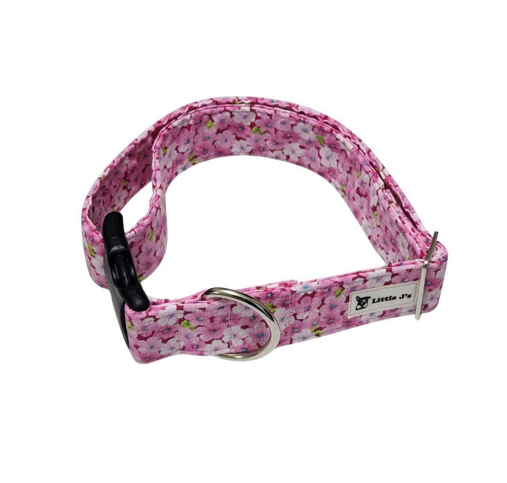 Wide Pink Flower Dog Collar