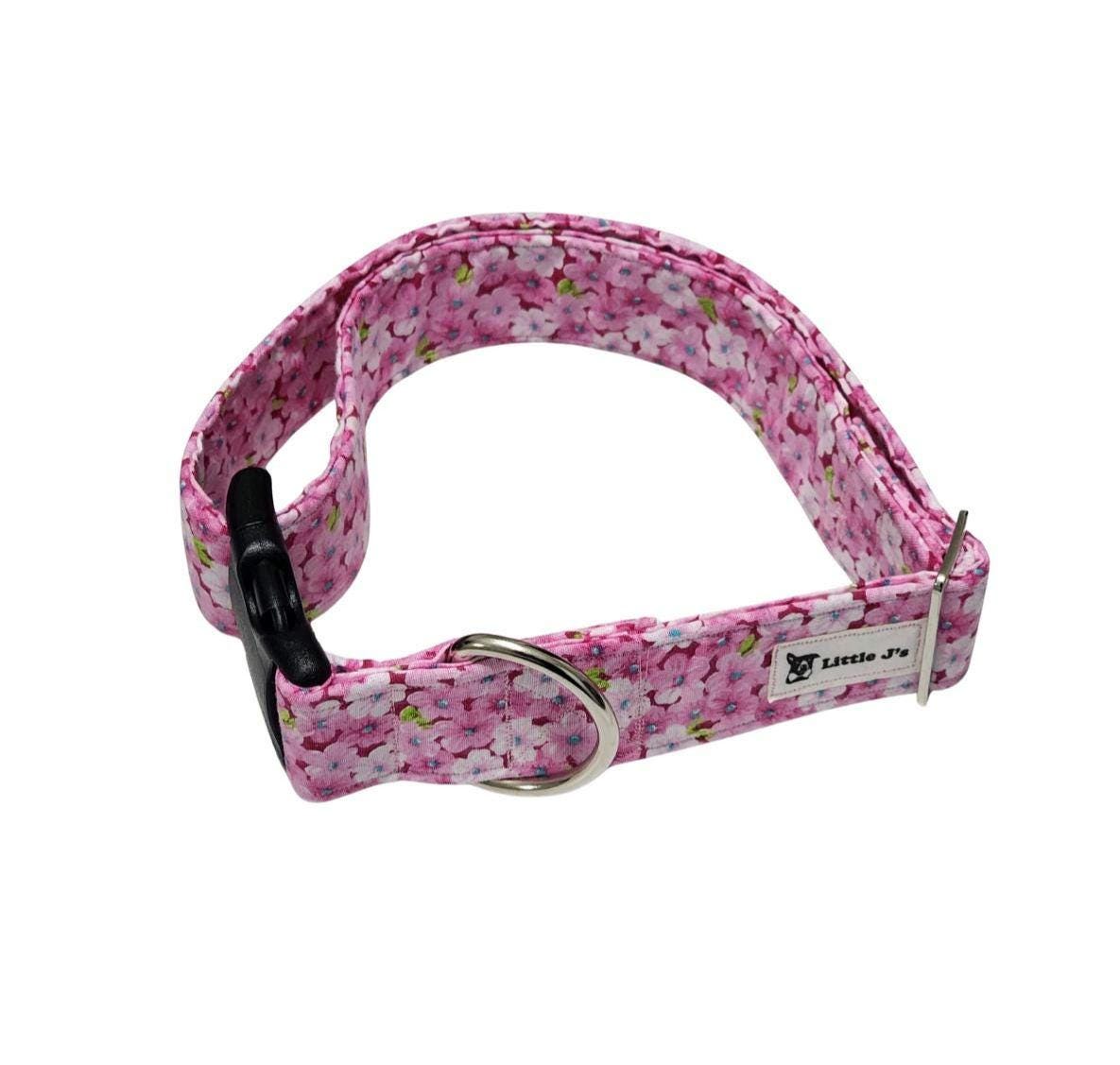 Wide Pink Flower Dog Collar