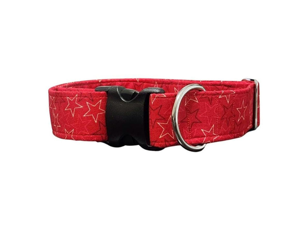 Wide Red With Stars Dog Collar