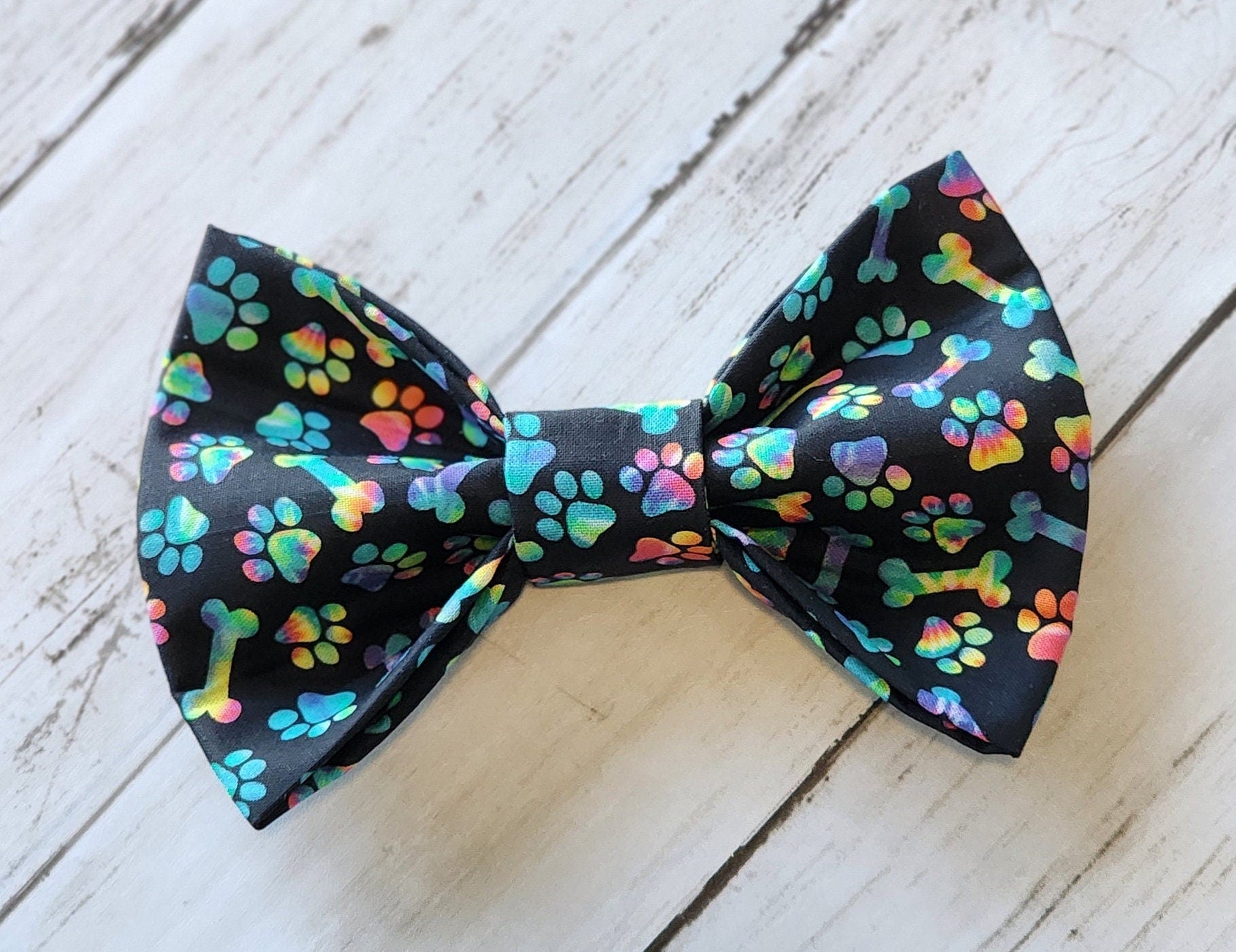 Tie Dye Paw Dog Bow Tie